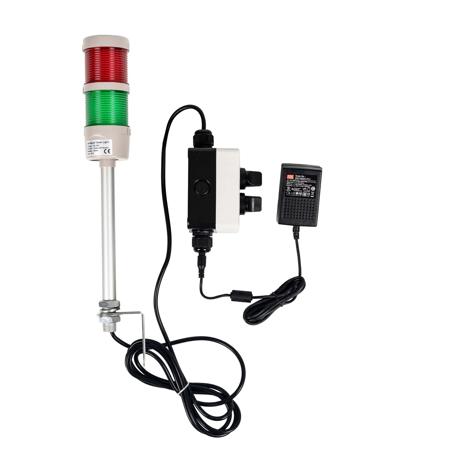 ANDONT 2 Stack Super Bright LED Andon Tower Lights, Red/Green, Off-ON,16 ft Extension Cord, 6 ft Industrial Adapter, IP65, 2.36" Diameter 15.6" Length, Plug Play Ready