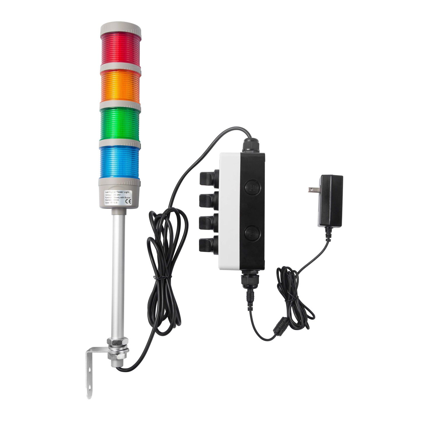 ANDONT 4 Stack Super Bright LED Andon Tower Lights, Red/Yellow/Green/Blue, Off-ON,16 ft Extension Cord, 6 ft Industrial Adapter, IP65, 2.36" Diameter 20" Length, Plug Play Ready