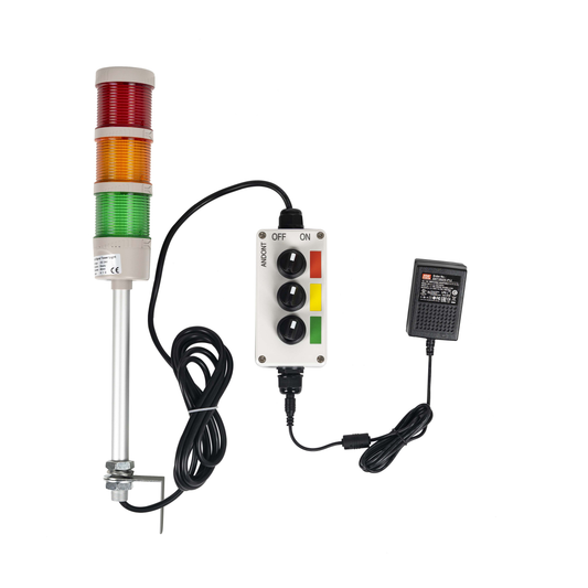 ANDONT 3 Stack Super Bright LED Andon Tower Lights with Buzzer, Red/Yellow/Green, Off-ON or Flash,16 ft Extension Cord, 6 ft Industrial Adapter, IP53, 2.36" Diameter 17.8" Length, Plug Play Ready