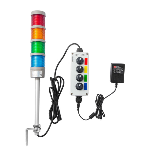 ANDONT 4 Stack Super Bright LED Andon Tower Lights, Red/Yellow/Green/Blue, Off-ON,16 ft Extension Cord, 6 ft Industrial Adapter, IP65, 2.36" Diameter 20" Length, Plug Play Ready